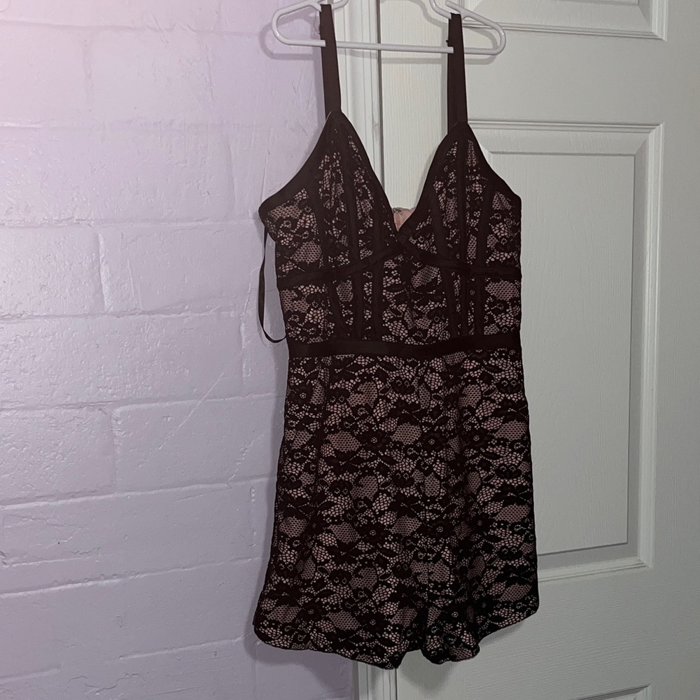 bebe Black and Nude Lace Romper